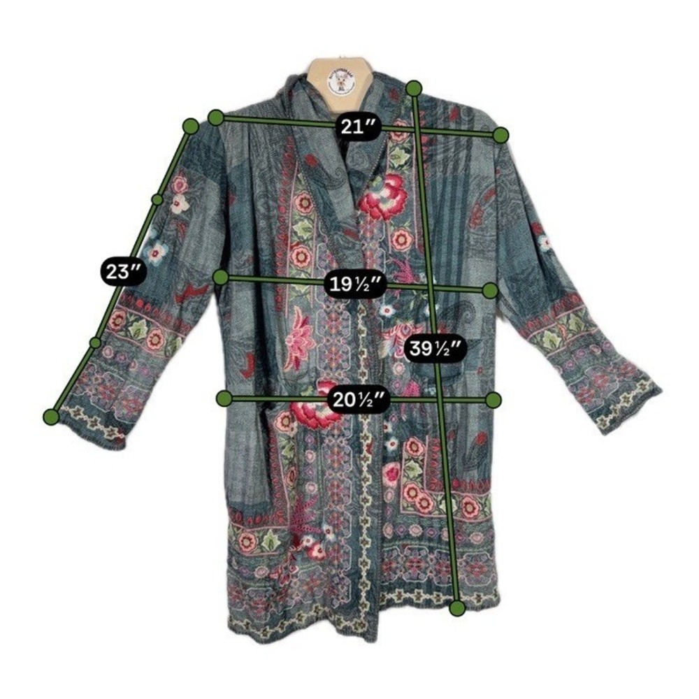 Johnny Was Biya Paco Duster XL Gray Floral Embroidered Hooded Cardigan - Picture 7 of 8